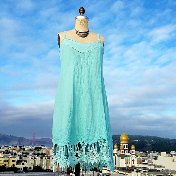 Free People Dresses & Skirts - Free People Seafoam Embroidered Sundress, Sz L